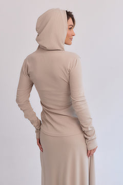 Luna Ribbed Longsleeve With Hood Beige