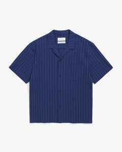 Bowling Shirt Seersucker Navy Pinstripe