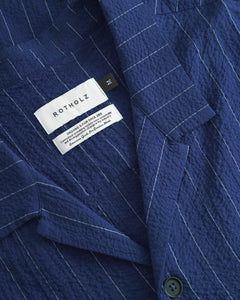 Bowling Shirt Seersucker Navy Pinstripe
