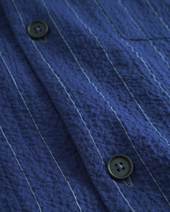 Bowling Shirt Seersucker Navy Pinstripe