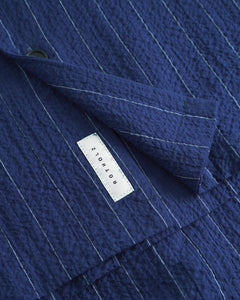 Bowling Shirt Seersucker Navy Pinstripe