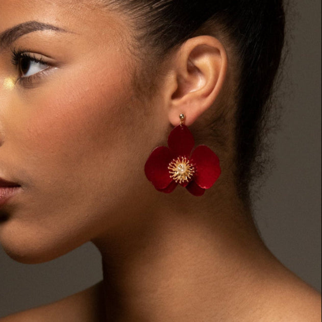 Butterfly Orchid Stud Earrings Red