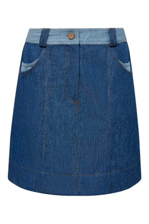 Margot Cotton Patchwork Skirt Blue