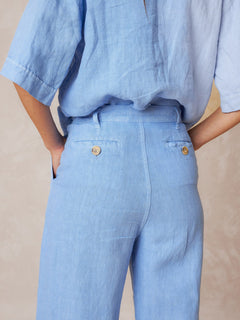 Linen Crop Pants Blue