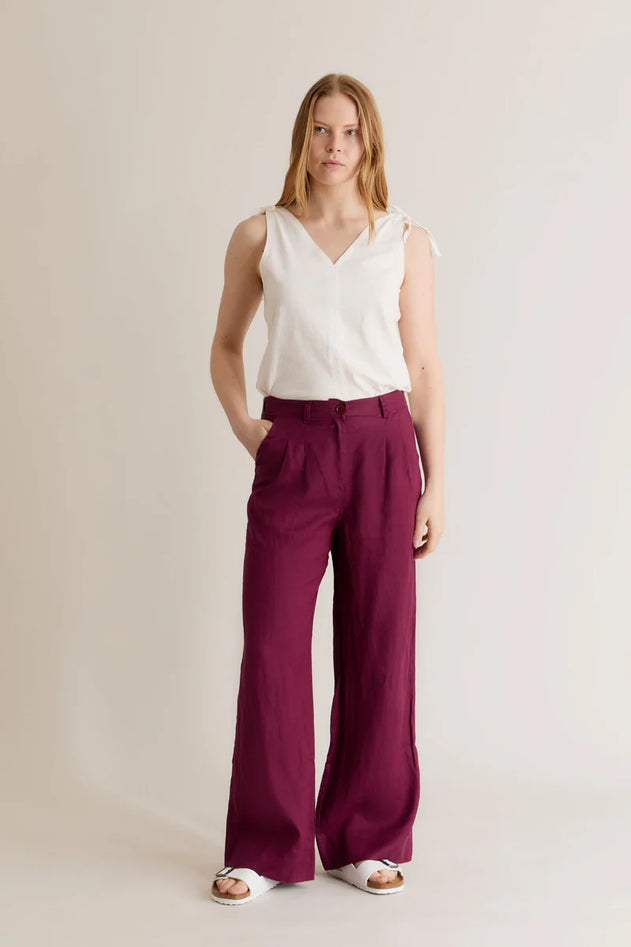 Lion Linen Trousers Berry Red