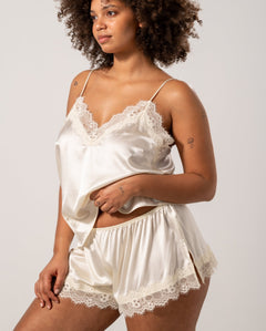 Silk Lace Shorts Cream White