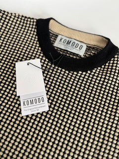 Komodo black and cream white sweater, back view
