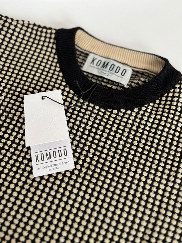 Komodo black and cream white sweater, back view