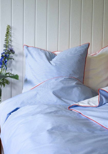 Cotton Percale Stripe Bedding Blue Stripe Orange Piping