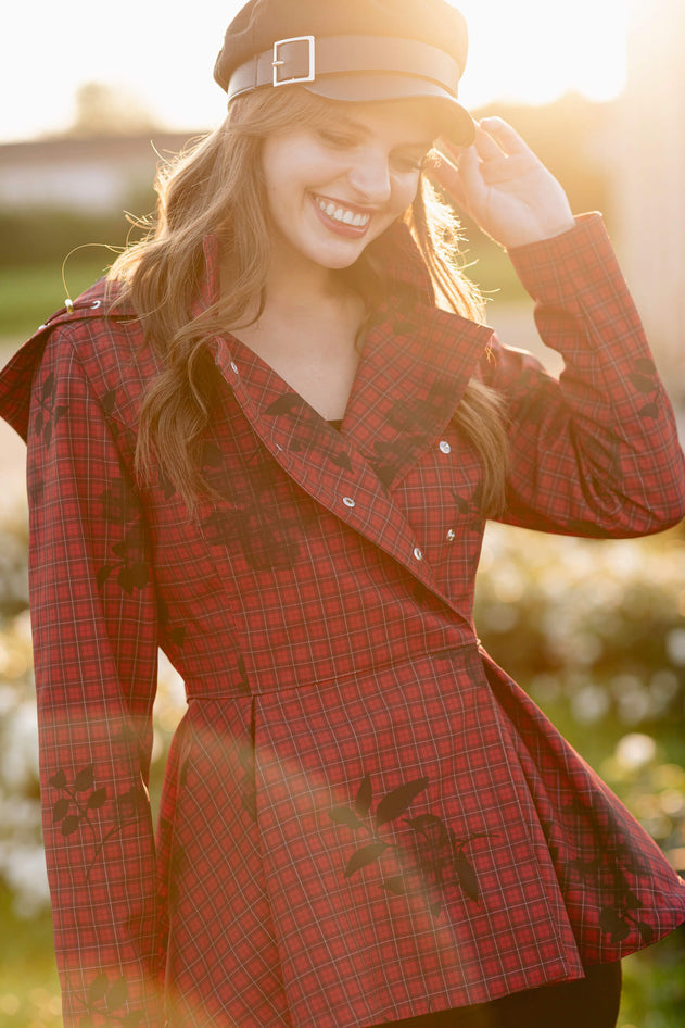 Double Breasted Jacket with Detachable Hood Crimson Heart Red