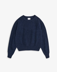 Cropped Knit Sweatshirt Blue Melange