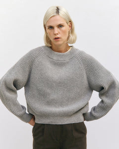 Cropped Knit Sweatshirt Grey Melange