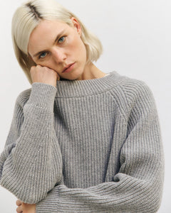 Cropped Knit Sweatshirt Grey Melange