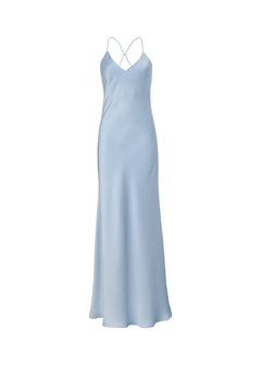 La Mar Satin Gown with Sheer Shawl Baby Blue