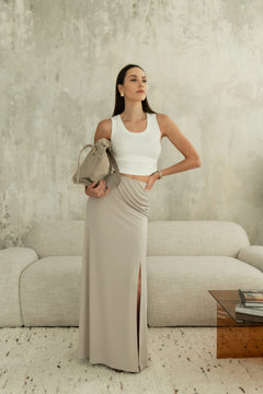 Ivy Adjustable Viscose Crop Top Ecru
