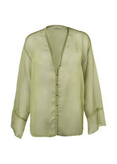 Haze Sheer Button-Up Blouse Green