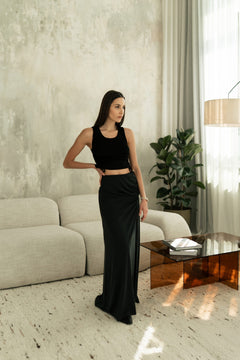 Ivy Adjustable Viscose Crop Top Black
