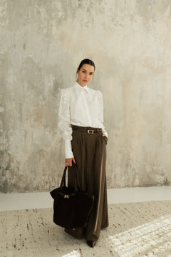 Madden Cotton Shirt with Embroidered Sleeves White
