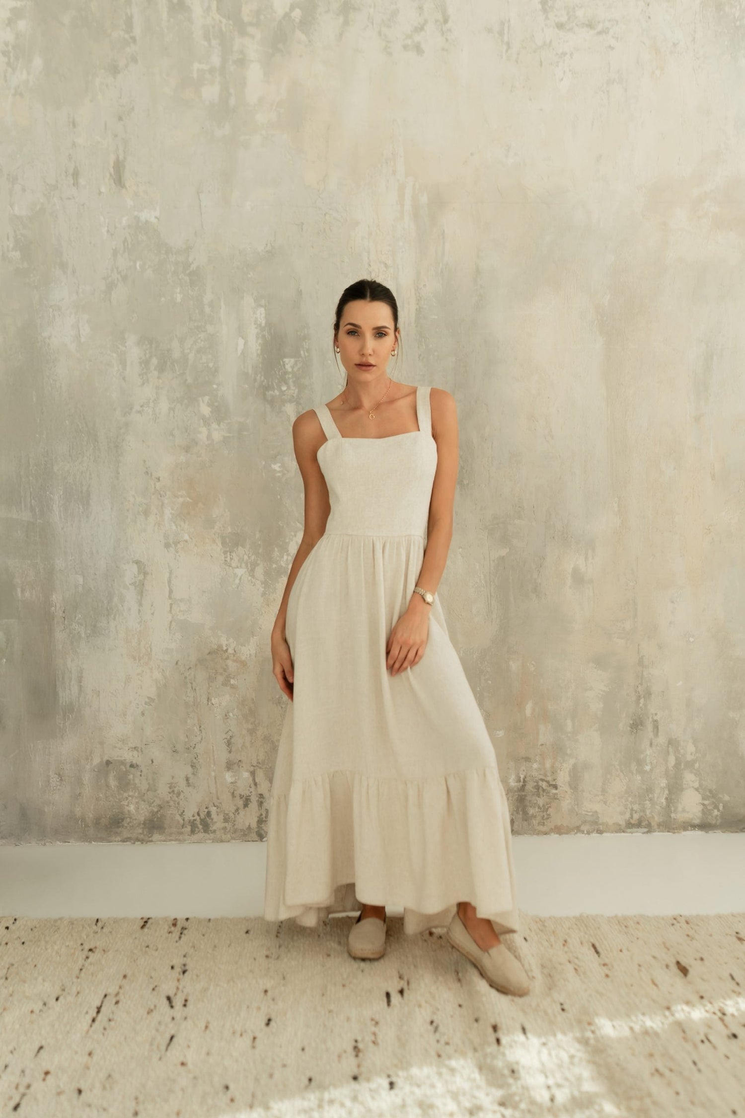 Meg Ruffle Strap Dress Beige