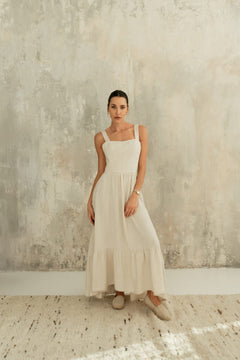 Meg Ruffle Strap Dress Beige