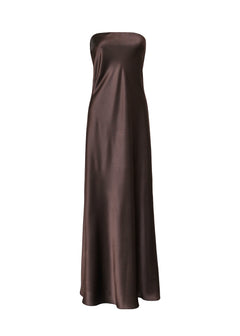 La Noche Strapless Satin Gown with Shawl Dark Brown