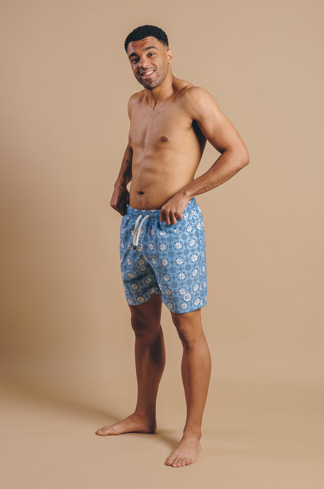 Men's Tiles Swim Shorts Light Blue