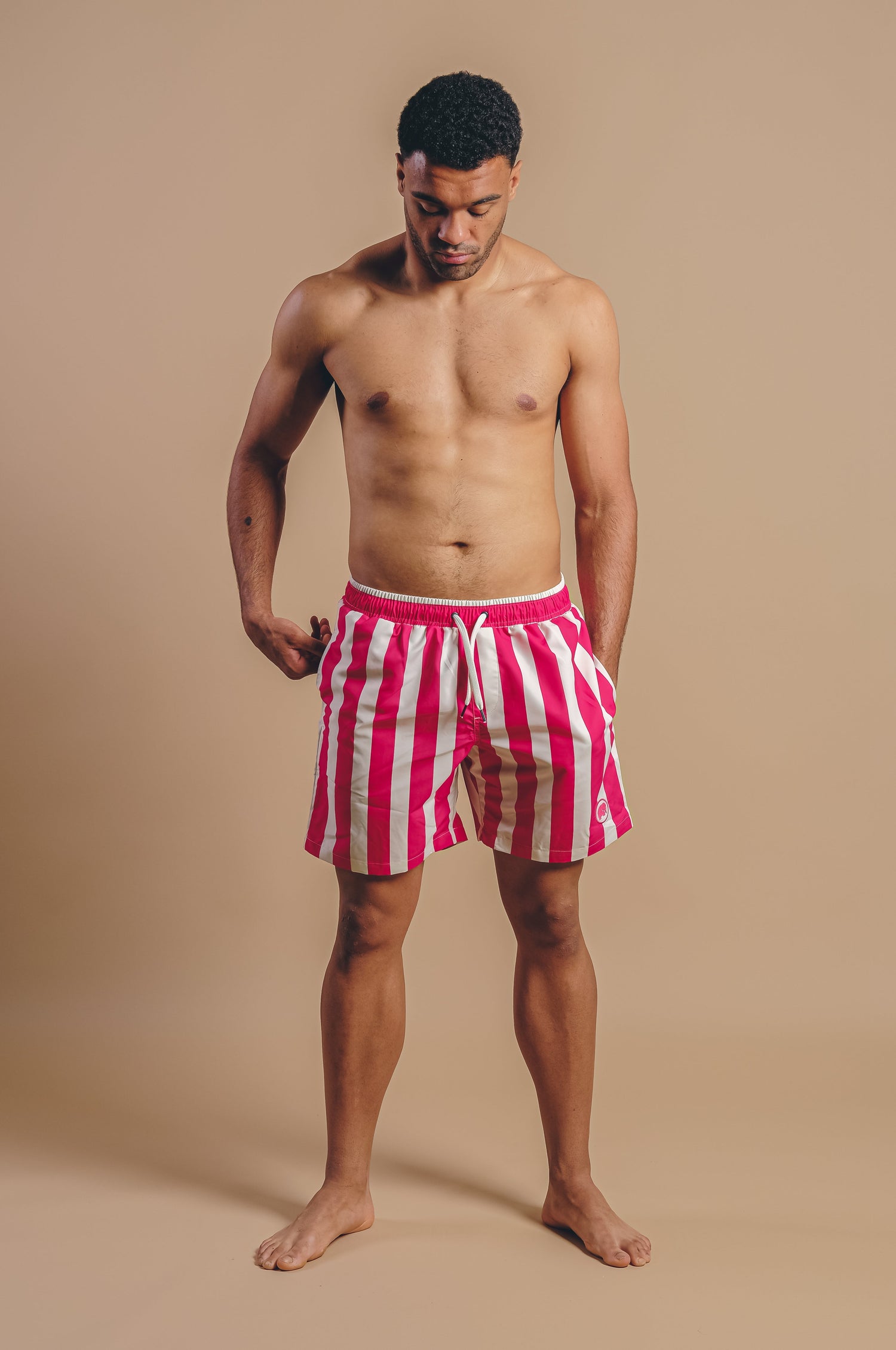 Men's Beach Club Swim Shorts Striped Fuchsia