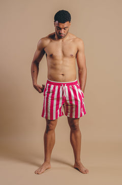 Men's Beach Club Swim Shorts Striped Fuchsia
