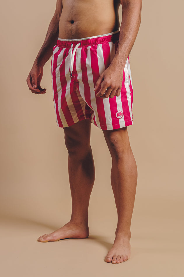 Men's Beach Club Swim Shorts Striped Fuchsia