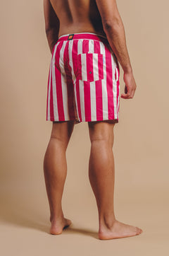 Men's Beach Club Swim Shorts Striped Fuchsia