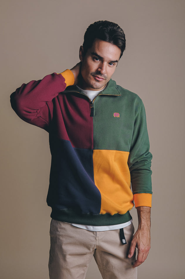 Color Block Half Zip Sweater Harlequin