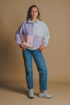 Women's Oversized Color Block Half Zip Sweater Lavender