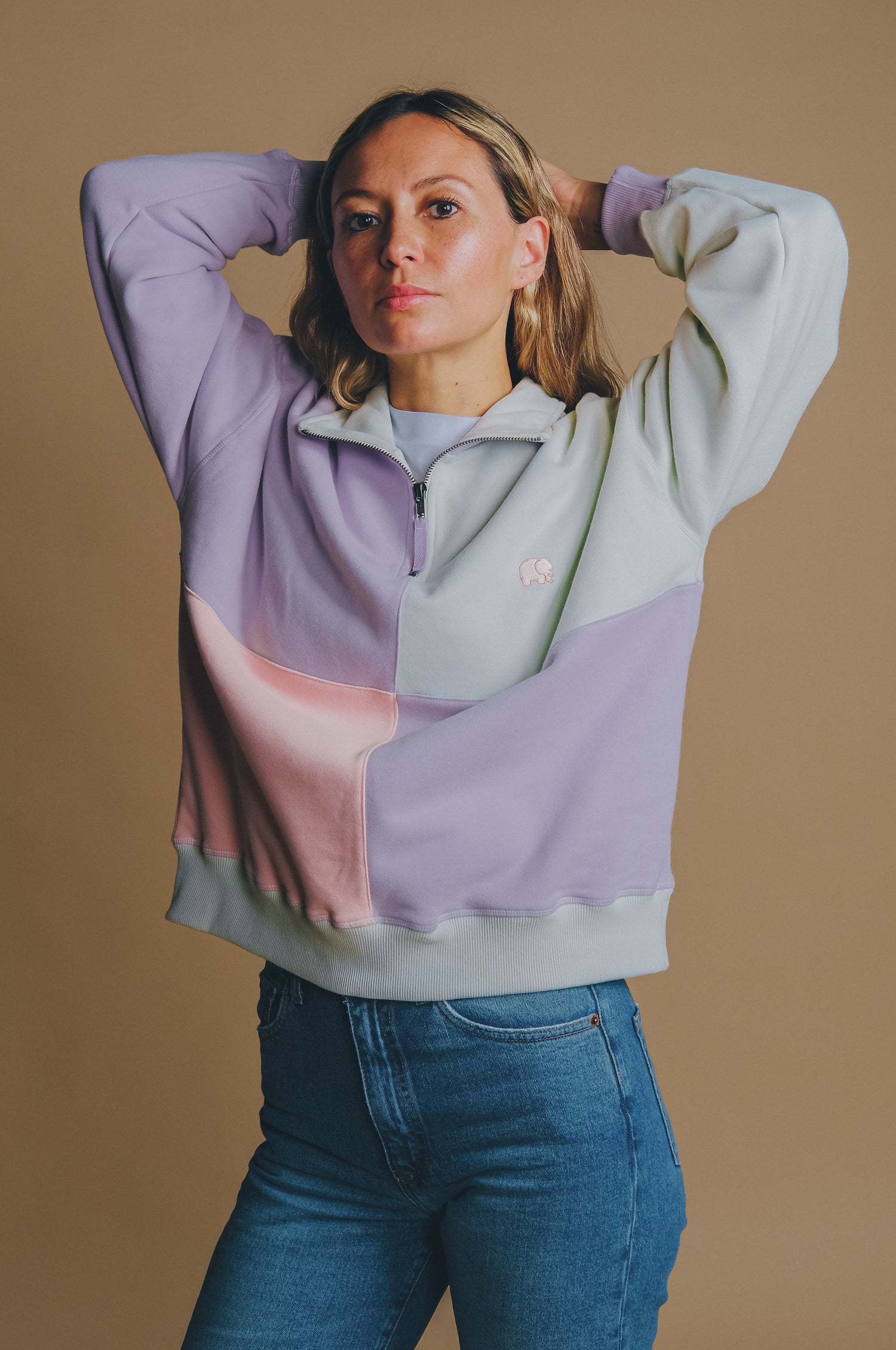 Women's Oversized Color Block Half Zip Sweater Lavender