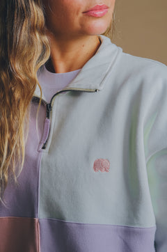 Women's Oversized Color Block Half Zip Sweater Lavender