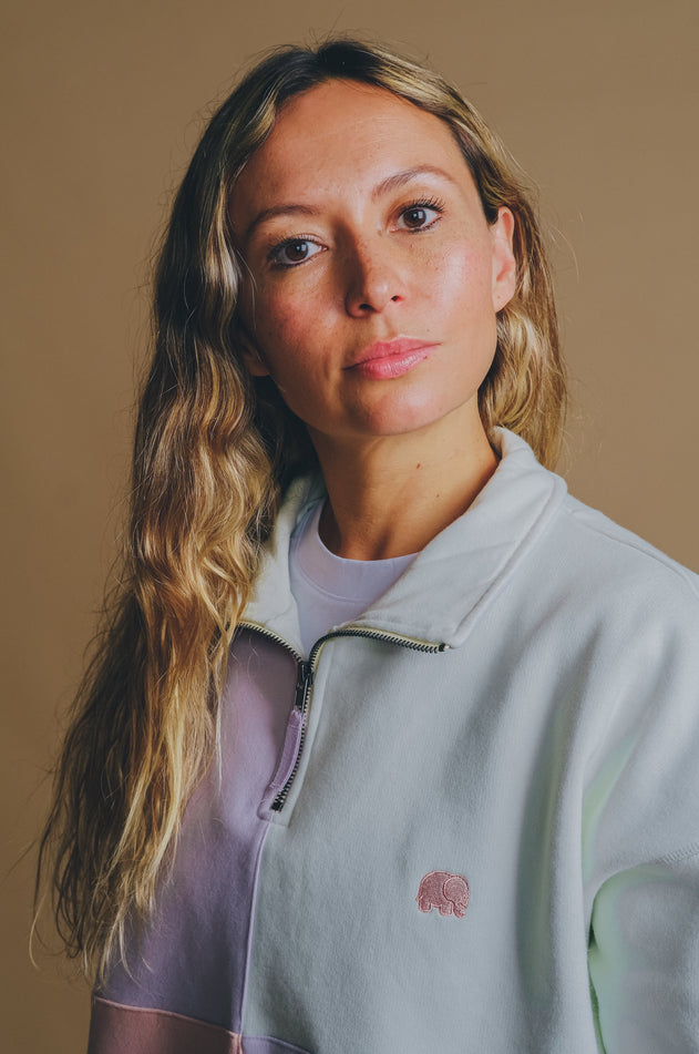 Women's Oversized Color Block Half Zip Sweater Lavender