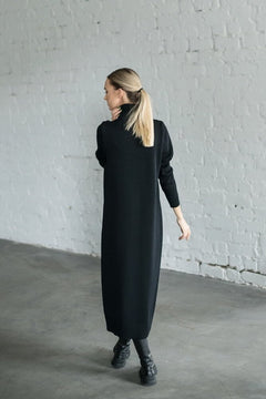 Turtleneck Knitted Merino Wool Sweater Dress Black