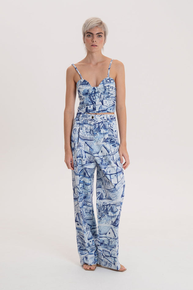 Veltelini Wide Leg Suit Trousers Farm Blue