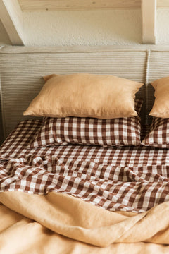 Linen Sheets Set Mocha Gingham