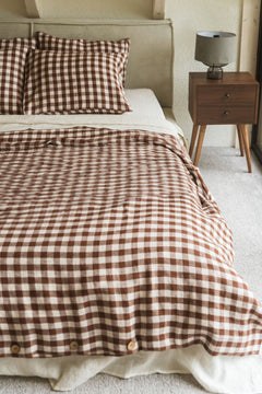 Linen Bedding Set Mocha Gingham