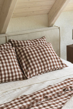 Linen Bedding Set Mocha Gingham