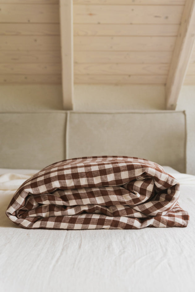 Linen Duvet Cover Mocha Gingham