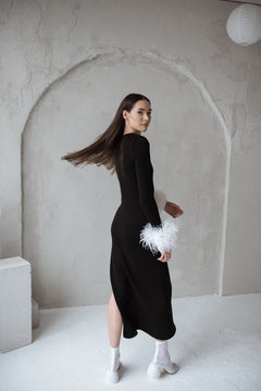Knitted Slim Fit Merino Wool Midi Dress