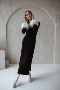 Knitted Slim Fit Merino Wool Midi Dress