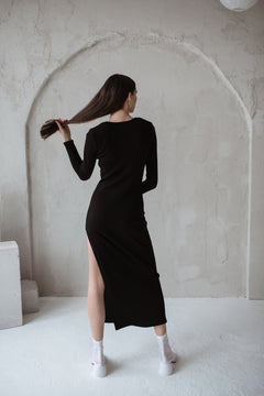 Knitted Slim Fit Merino Wool Midi Dress