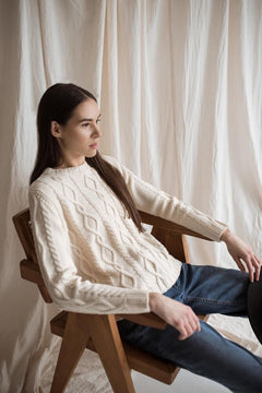 Cable-Knit Merino Wool Sweater Natural White