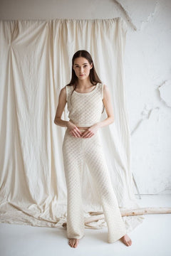 Knitted Merino Wool Lace Crop Top