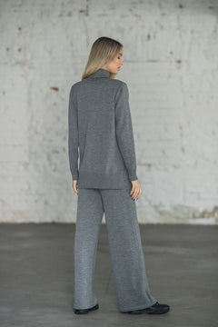 Merino Wool Wide-Leg Knitted Pants Grey