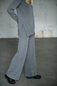 Knitted Merino Wool Pants & Sweater Set Grey