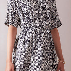 Short Round Neck Day Dress Chess Print