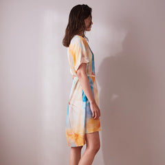 Short V-Neck Day Dress Umbrella Print